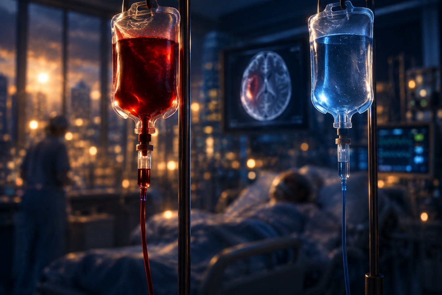Stylized illustration of anemic ICH transfusion threshold debate