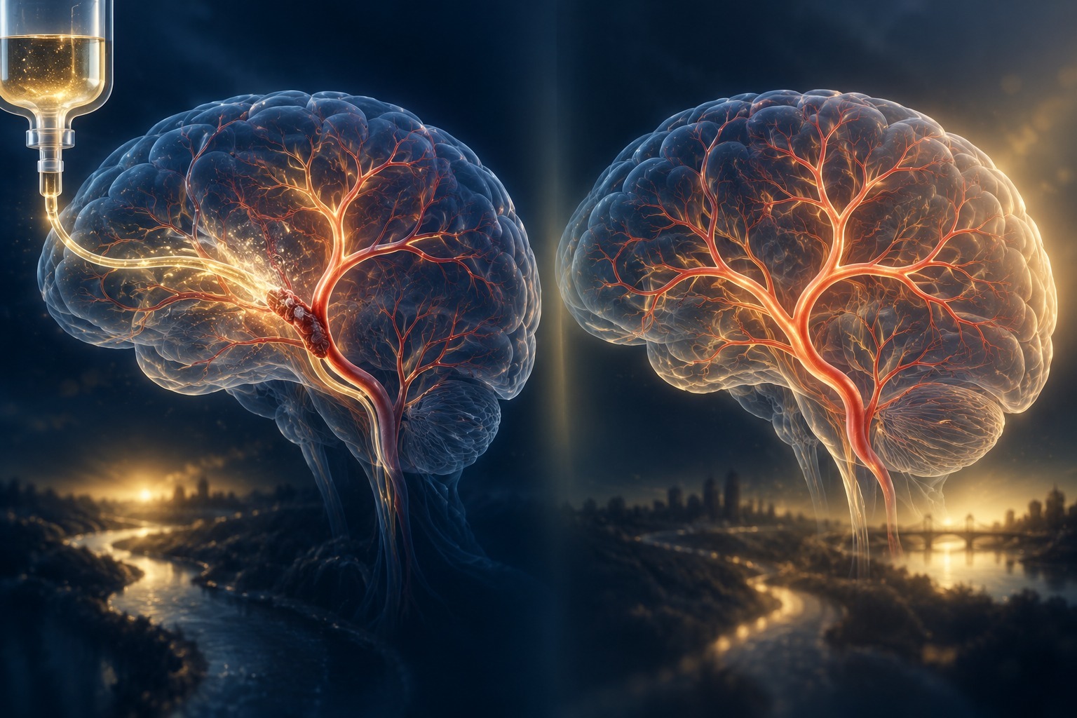 Stylized illustration of Effect of intravenous urokinase vs best medicine treatment on functional outcome for patients with acute minor stroke (TRUST): a randomized controlled trial