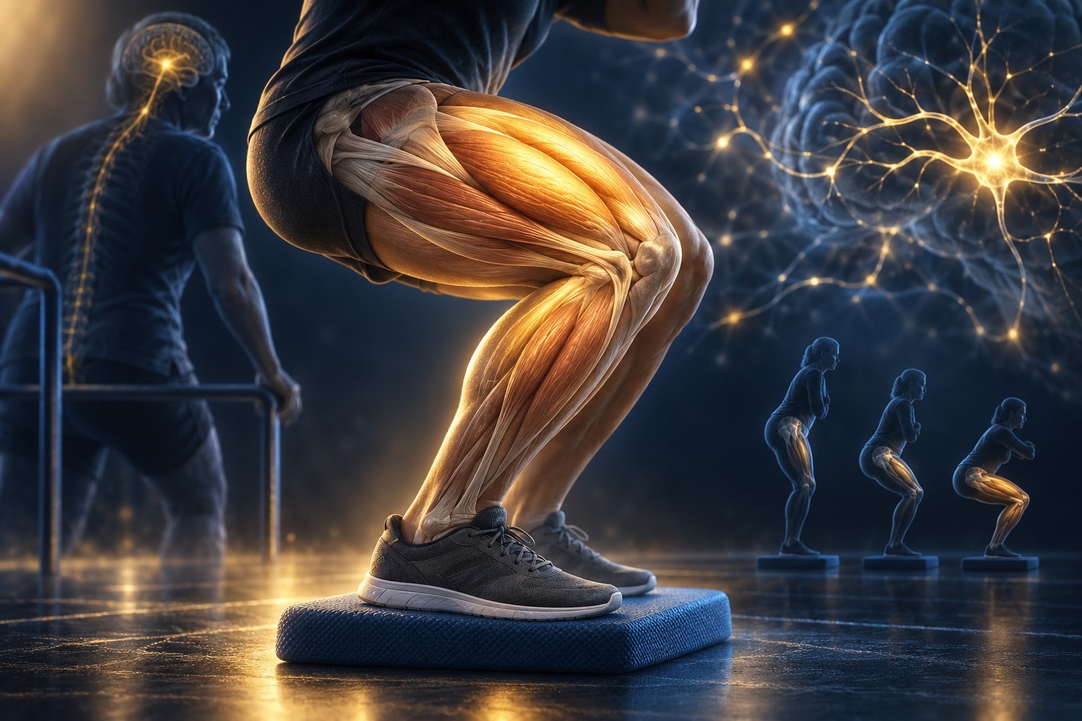 Stylized illustration of Influence of Support Surface Stability on Changes in Quadriceps Femoris Muscle Thickness During Progressive Squat Exercise in Patients with Stroke: A Randomized Controlled Trial